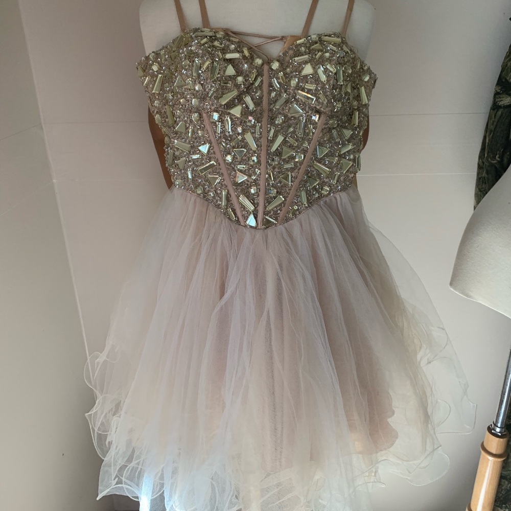 Spaghetti strap rhinestoned cocktail dress